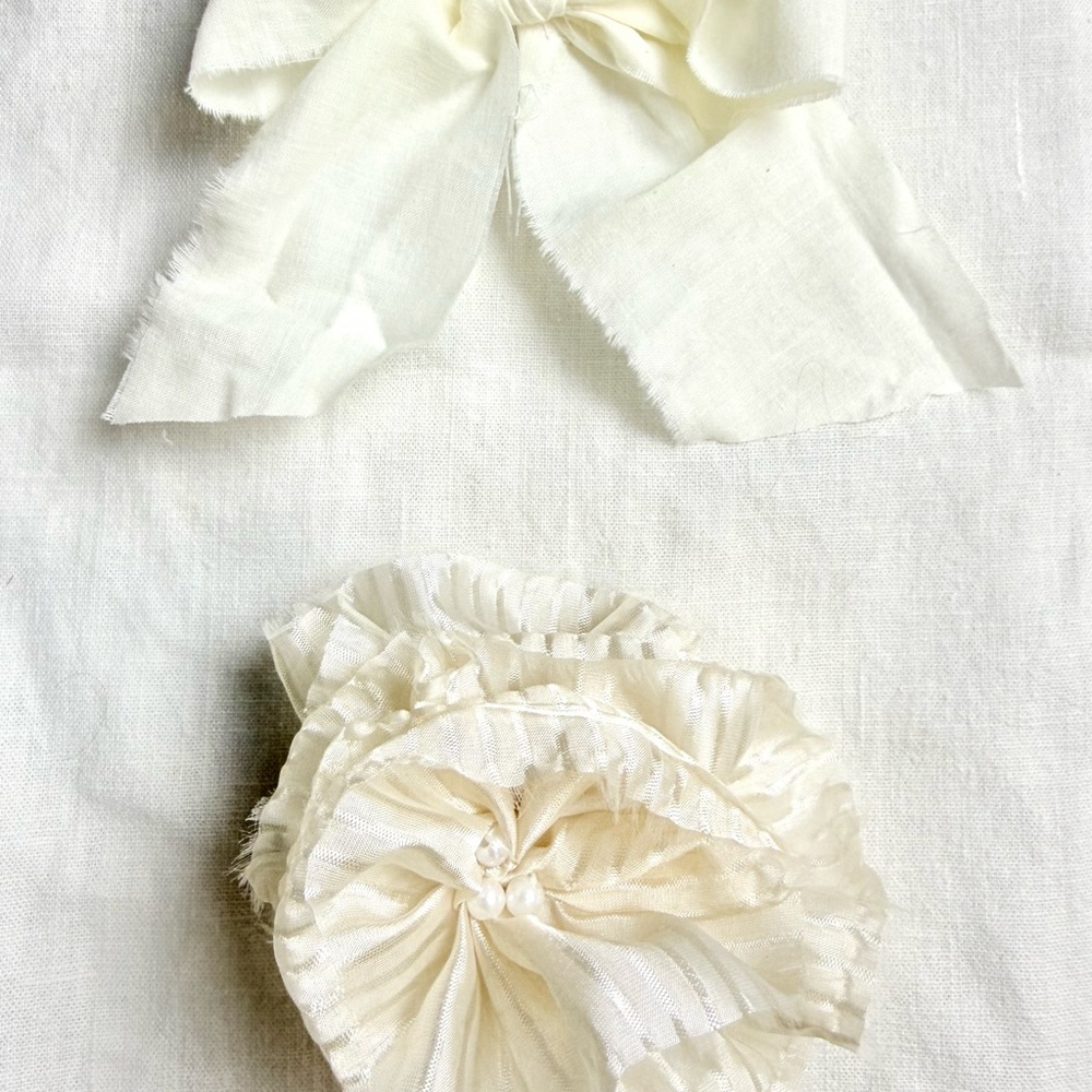 Cream Hair Bow and Flower Clip Set